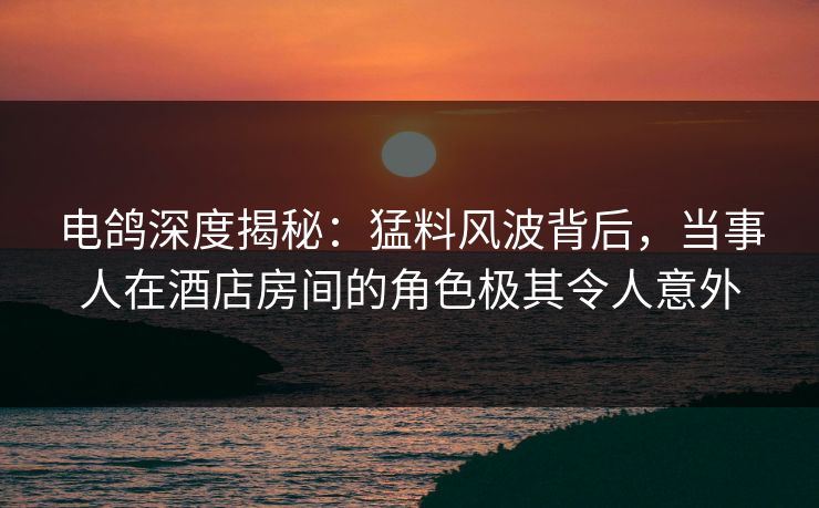 电鸽深度揭秘：猛料风波背后，当事人在酒店房间的角色极其令人意外