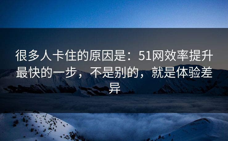 很多人卡住的原因是：51网效率提升最快的一步，不是别的，就是体验差异