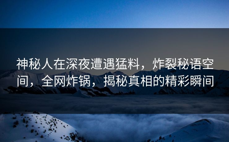 神秘人在深夜遭遇猛料，炸裂秘语空间，全网炸锅，揭秘真相的精彩瞬间