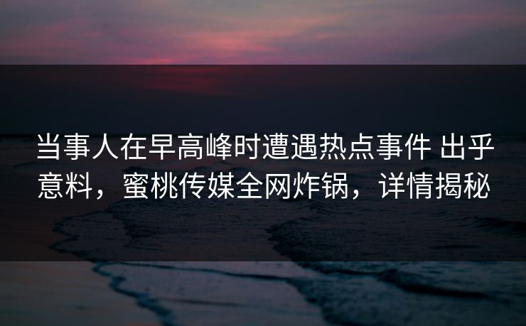 当事人在早高峰时遭遇热点事件 出乎意料，蜜桃传媒全网炸锅，详情揭秘